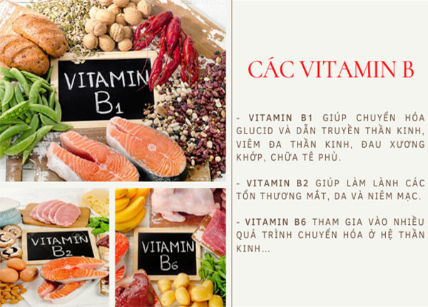 Các nhóm vitamin B cần thiết cho cơ thể phải kể đến vitamin B1, B2, B6,...